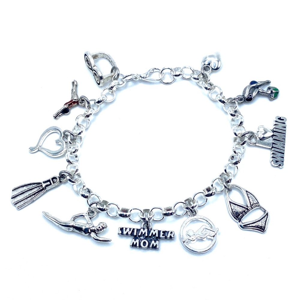 Swimmer Mom Charm Bracelet Swim Swimming